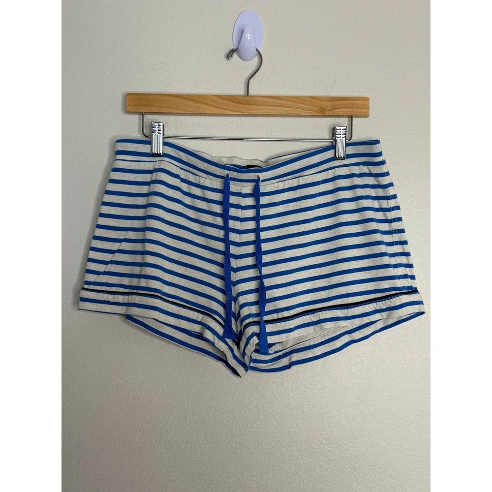 J.Crew Women's Blue Gray Striped Short Sleeve Pajama Set Size M Cotton Blend